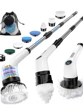 Electric Spin Scrubber with Interchangeable Brush Heads - White & Black